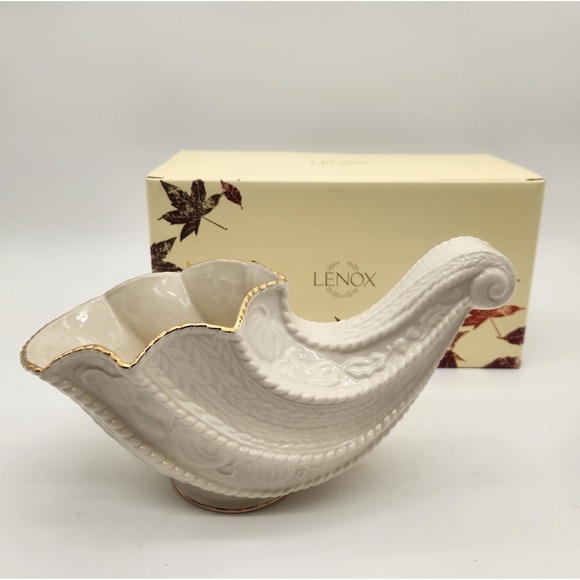 Lenox Fruits Of Life Cornucopia Ivory With 24K Gold Trim Thanksgiving Fall Decor - Picture 1 of 11